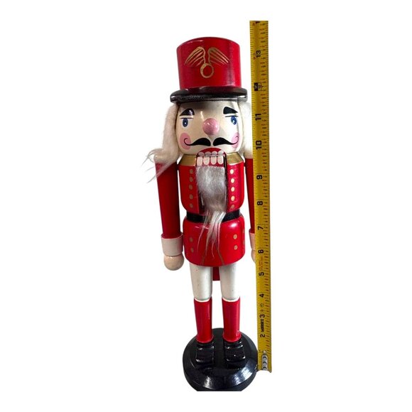 Vintage Wooden Red & Black Handcrafted Nutcracker Figurine Toy Soldier 14" - Picture 6 of 10